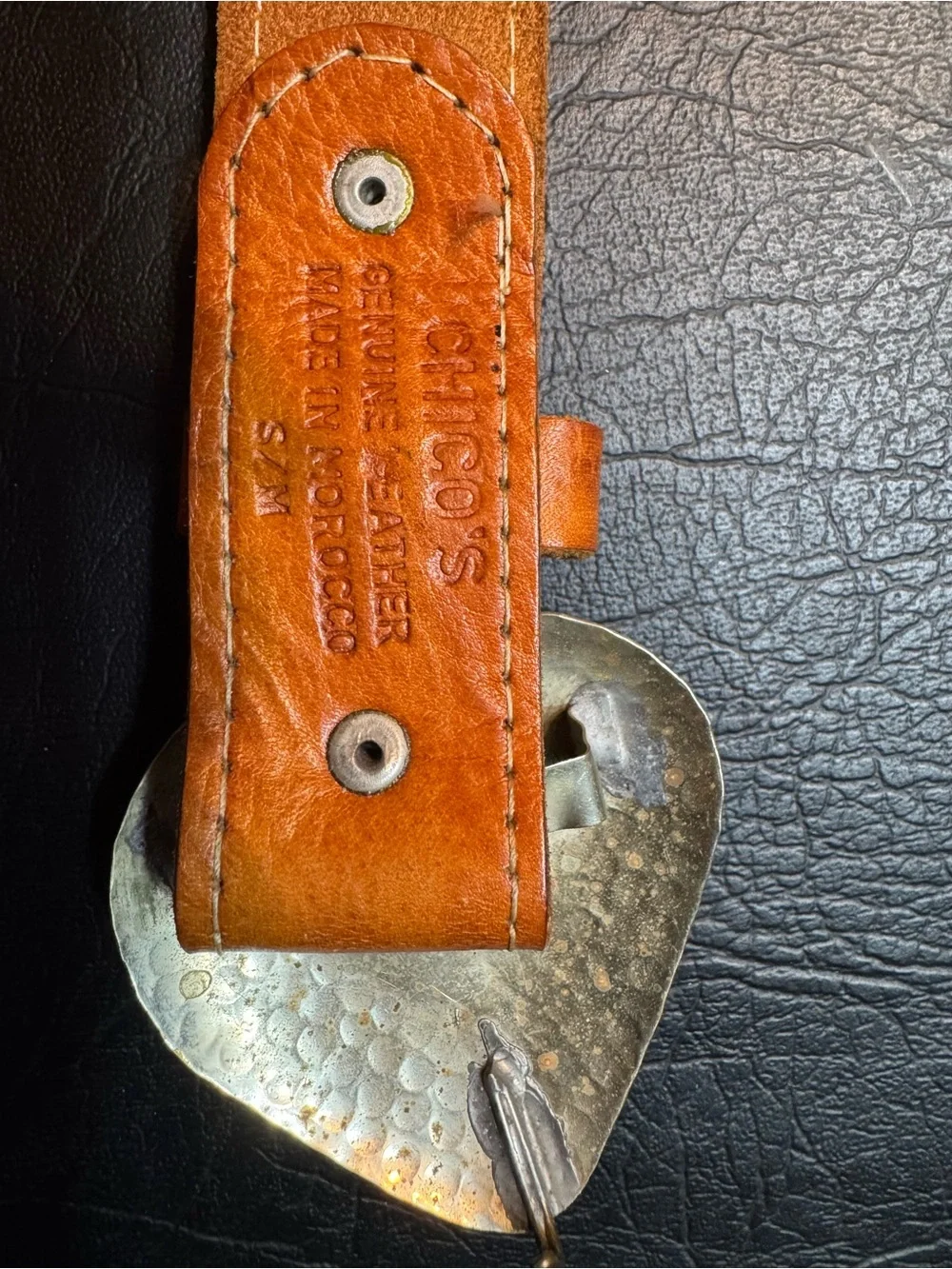 Chico’s M/L Leather Belt Heart Buckle Studded Grommet Western Boho Morocco 38”